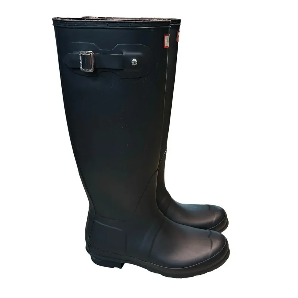 Hunter Boots Original Matte Black Tall Waterproof Rubber Pull on Rainboot Size 9